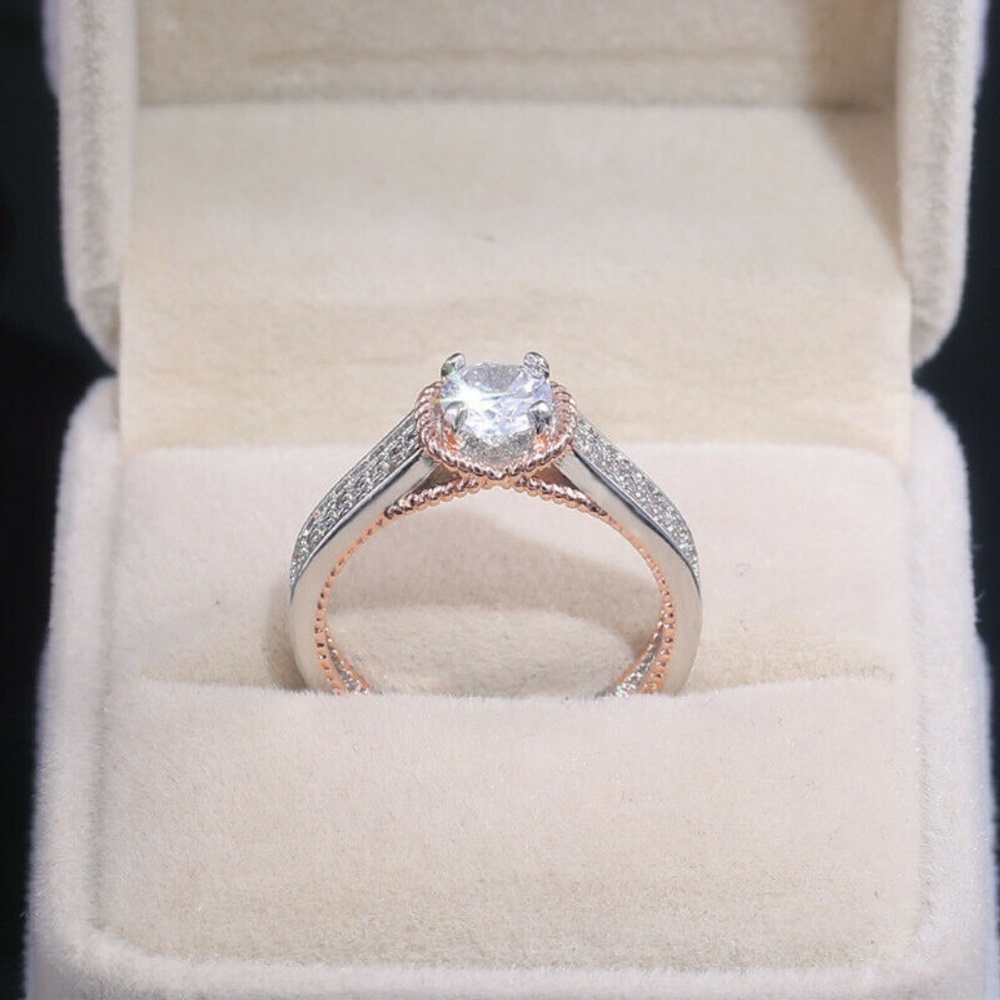 Exquisite Two Tone 925 Silver White Sapphire Ring - Picture 3 of 6